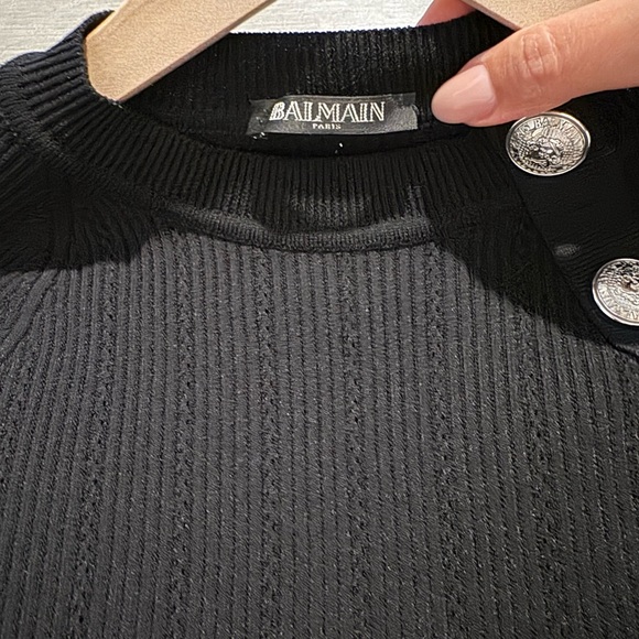 Balmain 3-button black short sleeve knit top - size 42 - Picture 5 of 8